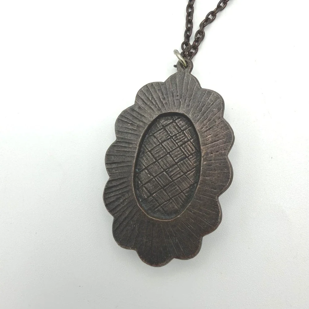 Necklace Womens Faux Turquoise Pendant Blue Boho Bronze